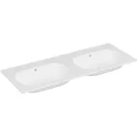 Vente-unique Dubbele inbouwwastafel van hars met steeneffect - Wit - L120 x B46 cm - ATIWA