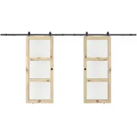 Vente-unique Dubbele schuifdeur met opbouwsysteem in hout en matgehard glas - 3 ramen - 2 x H205 x B83 cm - ACOSTA II
