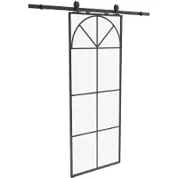 Vente-unique Schuifdeur met opbouwsysteem in art deco stijl - aluminium en gehard glas - H204 x B83 cm - Zwart - VIGELO