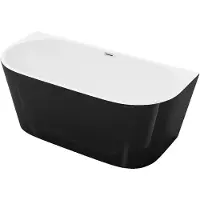 Vente-unique Halfvrijstaand bad - 175 liter - 130 x 71,5 x 58 cm - Glanzend zwart - Acryl - DIVINA