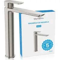 Bächlein Badkamerkraan hoog in klassiek ontwerp [geborsteld roestvrij staal], ééngreepsmengkraan met duurzame keramische cartridge en montageset, badkraan - platte uitloop