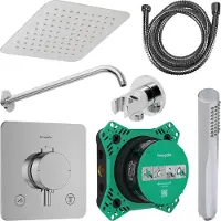 Hansgrohe Regendouche Inbouw Ecostat Wanduitloop met Handdouche en Hoofddouche 20 cm Thermostaat Vierkant Afgerond Chroom
