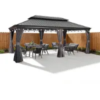 PURPLE LEAF Hardtop Aluminium Tuinpaviljoen – Dubbel dak – Hoogwaardige Gordijnen – Wind- en weerbestendig – Luxueus Grijs – Met Sfeerverlichting