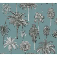 A.S. Création PALMBOMEN BEHANG | Botanisch - Blauw Grijs Zwart - Pintwalls III