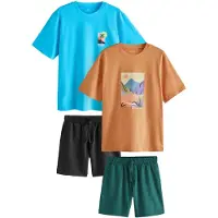 Next Pyjama kort lichtblauw / karamel / antraciet / donkergroen