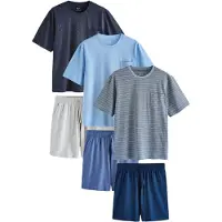 Next Pyjama kort navy / lichtblauw / donkerblauw / grijs gemêleerd