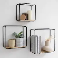 OEM Metalen wandplanken set met houten accenten - Minimalistische en industriële wanddecoratie voor elke ruimte