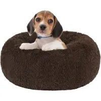 OEM Orthopedisch hondenbed, rond hondenkussen, hondenbank, kattentafel, donutvormig, knus hondenbed, wasbaar, 60 cm diameter, bruin