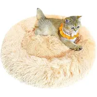 OEM Kussen voor huisdieren, donutvormig, van wol, geschikt voor kleine tot middelgrote huisdieren. Afmetingen: 60 cm. Afwasbaar, antislip, kleur: abrikoos