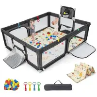 OEM Opvouwbare speelbox voor kinderen, met 50 speelballen, een matras, een kruipopening, een draagzak (donkergrijs), afmetingen 205 x 145 x 69 cm, kleur donkergrijs