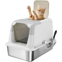 PawHut kattenbak - roestvrij staal/kunststof - 60,4x40,4x41,8 cm - wit