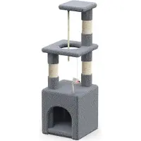 Markenlos Kleine klimboom met platform en holte - Stabiele klimplek voor katten - Hoogte 88 cm - Grijs