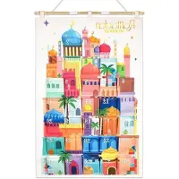 OEM Herbruikbare Ramadan adventskalender met 30 vakjes | Meerkleurige decoratie voor Eid | Ramadan aftelkalender met knoopjes | 10 x 10 cm - Ramadan Mubarak