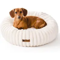OEM Hondenbed, medium formaat, wasbaar. Donut-vormig hondenbed met antislipbodem, geschikt voor katten, zacht, kalmerend, stressverminderend, wit, 64x64 cm