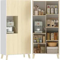 HOMCOM Keukenkast-Spaanplaat, MDF-80L x 40B x 170H cm-Naturelhout