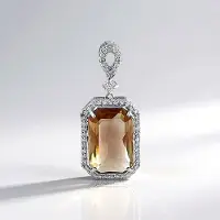 Cavill - Gouden Hanger 14k Witgoud - 5,938 ct Oregon Zonnesteen - 52 SI1 Pavé Diamanten - Luxe Achthoekige Sieraden