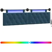 vidaXL Hangend hoofdbord Met LED-verlichting Blauw Fluweel