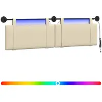 vidaXL Hangend hoofdbord Met LED-verlichting Crèmekleurig Stof