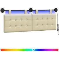 vidaXL Hangend hoofdbord Met LED-verlichting Crèmekleurig Kunstleer