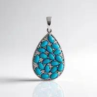 Cavill - 925 Sterling Zilver Hanger met 4,497 ct Sleeping Beauty Turkoois - Platina Plating - Druppelvormige Cabochon Zirkonia Pave