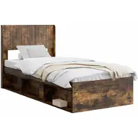 vidaXL Bedframe met opbergruimte en hoofdbord Gerookt eiken
