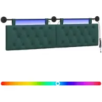 vidaXL Hangend hoofdbord Met LED-verlichting Donkergroen Stof