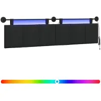 vidaXL Hangend hoofdbord Met LED-verlichting Zwart Stof