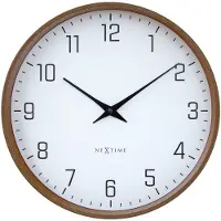 Nextime Wandklok 30cm-Stil-Donker houtpatroon/Wit-Plastic-'Lyra'
