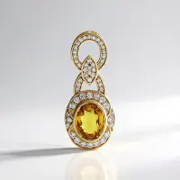 Cavill - Luxe Gouden Hanger - 585 Geel Goud - 3,40 ct Gele Ceylon Saffier Ovaal Briljant & 0,55 ct SI1 Diamanten - Elegante Sieraad