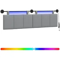 vidaXL Hangend hoofdbord Met LED-verlichting Lichtgrijs Stof