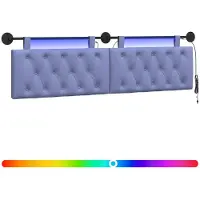 vidaXL Hangend hoofdbord Met LED-verlichting Jeans Blauw Stof
