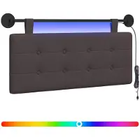 Syfax Hangend hoofdbord Met LED-verlichting Donkerbruin Stof