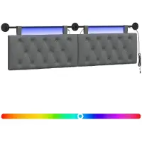vidaXL Hangend hoofdbord Met LED-verlichting Donkergrijs Stof