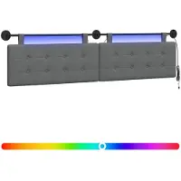 vidaXL Hangend hoofdbord Met LED-verlichting Donkergrijs Stof