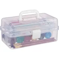 Relaxdays opbergbox - 9 vakken - knutselspullen - naaidoos - gereedschapskist - 14,5 x 33 x 19 cm - transparant-wit
