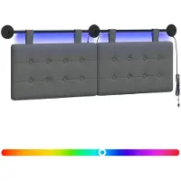 vidaXL Hangend hoofdbord Met LED-verlichting Donkergrijs Stof