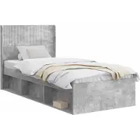 vidaXL Bedframe met opbergruimte en hoofdbord Betongrijs 90 x 200 cm