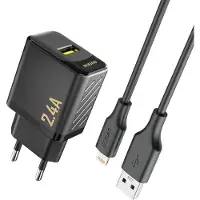 Dudao A23LEU adapter, 12 Watt, 1x USB-A (inclusief 1 meter USB-A naar Lightning kabel). Sorteren