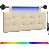 vidaXL Hangend hoofdbord Met LED-verlichting Crèmekleurig Stof