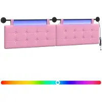 vidaXL Hangend hoofdbord Met LED-verlichting Roze Stof