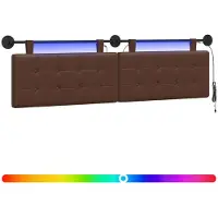 vidaXL Hangend hoofdbord Met LED-verlichting Bruin Kunstleer