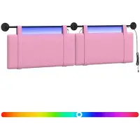 vidaXL Hangend hoofdbord Met LED-verlichting Roze Stof