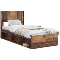 vidaXL Bedframe met opbergruimte en hoofdbord Oud hout 75 x 190 cm