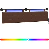 vidaXL Hangend hoofdbord Met LED-verlichting Bruin Kunstleer