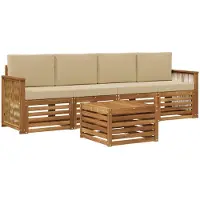 vidaXL Tuinset met 5 zitplaatsen, natuurlijke en beige kleur, massief acaciahout