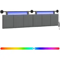 vidaXL Hangend hoofdbord Met LED-verlichting Donkergrijs Stof