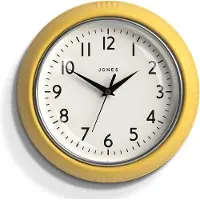 OEM Runde retro wandklok - De bolklok - Duidelijke cijfers, zwart, ideaal voor keuken, kantoor, woonkamer - Retro klok 25 cm - Geel