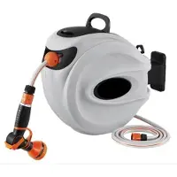 Markenlos Tuinslanghaspel - Wandmontage - Inbouwmodel - 180 graden - Zwenkbaar - grijs - PVC - 35 meter