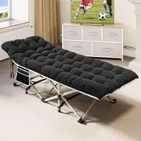 OEM Robuust, inklapbaar bed voor volwassenen, duurzaam, extra dik matras, stevige, dikke buizen, geschikt als buitenbed voor reiskantoren en vrije tijd, kleur: zwart