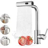 Markenlos Keukenkraan met zwenkarm, 360° draaibaar, geschikt voor hoge druk, afneembaar, met 3 waterstanden, spoelarm, voor de keuken, roestvrij staal